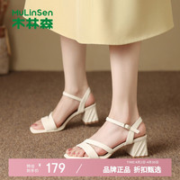 木林森 女鞋休闲凉鞋 一字带方头凉鞋夏季时尚优雅通勤女士百搭凉鞋单鞋