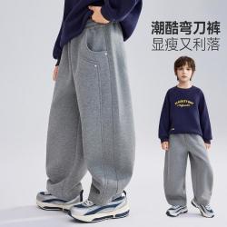 ASK junior 儿童裤子2025冬装男童长裤加绒加厚保暖卫裤青少年休闲裤