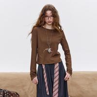 妖精的口袋 春季款极简修身显瘦内搭上衣复古针织长袖t恤