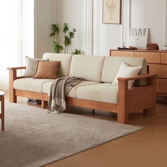 京东京造 汐木系列 D39 彼岸实木布艺沙发 大三人位 沙粒白 包安装/上门