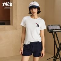 PLUS会员：F426 练习生系列夏季新款logo植绒印花圆领短袖T恤 米白色 S