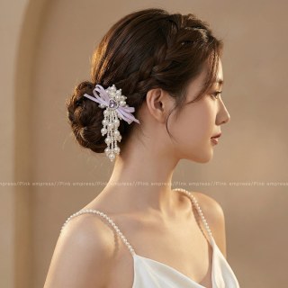 歌米诺 韩系精致感蝴蝶结珠珠发夹女超仙氛围感气质百搭侧边夹刘海夹头饰  1个