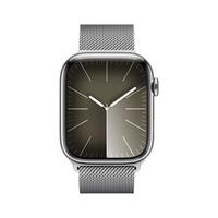 苹果 Apple Watch Series 9 智能手表GPS + 蜂窝款45毫米银色不锈钢表壳银色米兰尼斯表带 MRPJ3CH/A