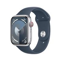 Apple 苹果 Watch Series 9 智能手表 GPS+蜂窝网络款 45mm 银色铝金属表壳 风暴蓝色橡胶表带 M/L MRP93CH/A