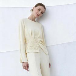 AMII 2026春季优雅通勤宽松圆领绑带雪纺衫两穿女百搭长袖上衣