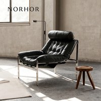 NORHOR 北欧表情/中古包豪斯复古/文森特真皮休闲椅单人沙发高靠头不锈钢 黑色