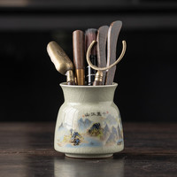 灵沐 茶道笔刀夹勺米黄哥窑