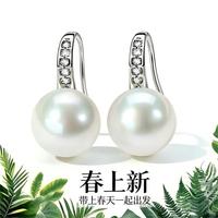 me.luxe 美奈 高跟鞋正圆珍珠耳环强光淡水珍珠耳饰S925银耳钉