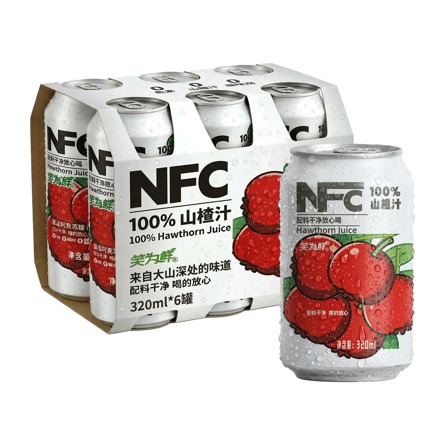 笑为鲜 100%NFC鲜榨山楂汁 320ml*6罐 果汁饮料