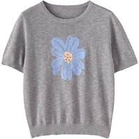  TOYOUTH/初语 花朵提花 女士针织衫 花灰色 M