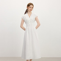 范思蓝恩 白色v领蝴蝶结系带收腰连衣裙 女夏季2025新款裙子2750 白色 XS