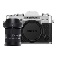  FUJIFILM/富士 4KVlog视频摄影 微单数码相机套装+适马18-50mm变焦镜头+128G内存卡+备用电池 X-T30III银+适马18-50mm变焦镜头