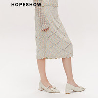  HOPESHOW/红袖 油画风肌理感拼接罗纹宽腰 女士半身裙