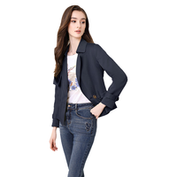  POEMLADY/诗绪 英伦风 女士短款外套 藏蓝色