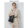  VEGA CHANG 复古翻领 女士衬衫连衣裙 卡其色格纹（短款） XL