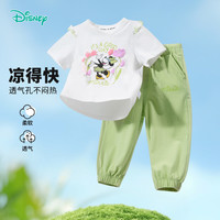 迪士尼 透气舒适 儿童短袖长裤套装 ZD2DT044牛油果绿 110