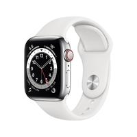 Apple 苹果 Watch Series 6 智能手表 40mm GPS+蜂窝款版 银色不锈钢表壳 白色运动型表带（GPS、心率、血氧)