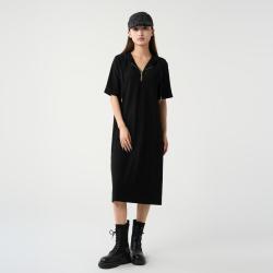 西町村屋 连衣裙女夏季都市休闲高级感气质卫衣裙坑条设计感连帽连衣裙