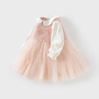 戴维贝拉 儿童长袖连衣裙春秋女童甜美欧根网纱裙公主裙子