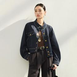 摩凡 春新款时髦立领牛仔外套女休闲上衣