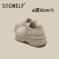 snowelf 厚底勃肯鞋女2026春秋新款白色真皮鞋子小个子