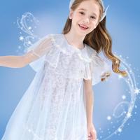 迪士尼 女童连衣裙夏装纱裙爱莎公主中大童洋气裙子碎花裙礼服童装