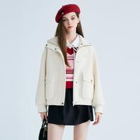 乐町 乐白色软糯宽松立领外套春季工装风宽松上衣外套