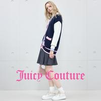 Juicy Couture 外套女撞色学院休闲针织开衫上衣粉冻布丁