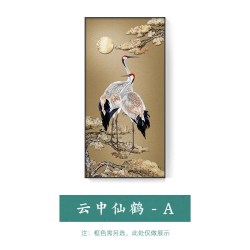 新中式仙鹤迎客松玄关挂画
