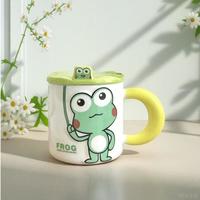 何佳功 卡通陶瓷杯 380ml 黄色手柄青蛙杯+盖+勺