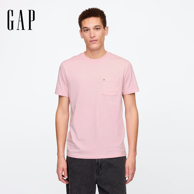Gap 男女同款 纯棉logo短袖T恤 基础款 857901 淡粉色