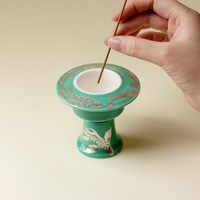 束刻 松石绿银彩游鱼陶瓷香炉禅意高档线香熏香炉香道沉香焚摆件