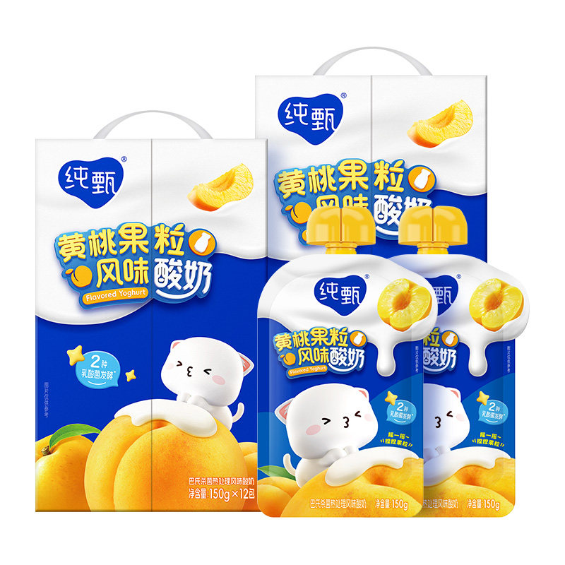 纯甄 黄桃果粒风味吸吸酸奶 150g*24袋