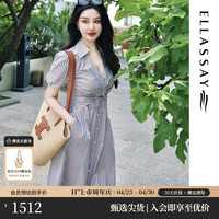 歌力思 2024夏季棉感通勤条纹收腰显瘦连短袖衣裙女EWB353Y00900 驼条纹 XS