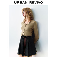 UR UR2024秋季女装简约基础休闲百搭修身针织开衫UWB940014 卡其 XS