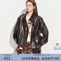 范思蓝恩 新款宽松短款收腰皮衣XS码