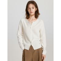 ELLE 简约气质毛针织衫女2024春装圆领毛衣开衫 米白色 M