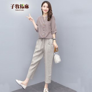 子牧棉麻 宽松 女士套装