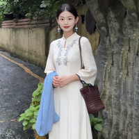 凯恋 新中式天山绣改良旗袍连衣裙 杏色