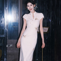 凯恋 新中式立体蝴蝶镂空改良旗袍连衣裙 白色