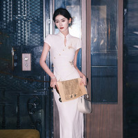 凯恋 新中式立体蝴蝶镂空改良旗袍连衣裙 白色