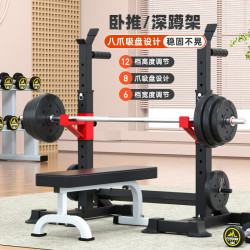 爱宸 深蹲架多功能家用卧推架一体杠铃架举重床杠铃套装组合健身器材