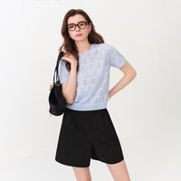  FANSILANEN/范思蓝恩 镂空设计 女士针织衫 蓝色 XS