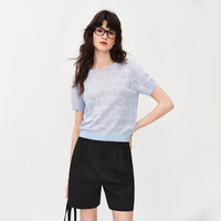  FANSILANEN/范思蓝恩 立体镂空纹理感 女士针织衫 蓝色 XS