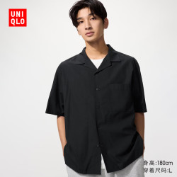 优衣库 莫代尔混纺开领衬衫/短袖男装女装衬衣482479