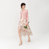  FANSILANEN/范思蓝恩 亚麻天丝 女士针织开衫 草莓粉 XS