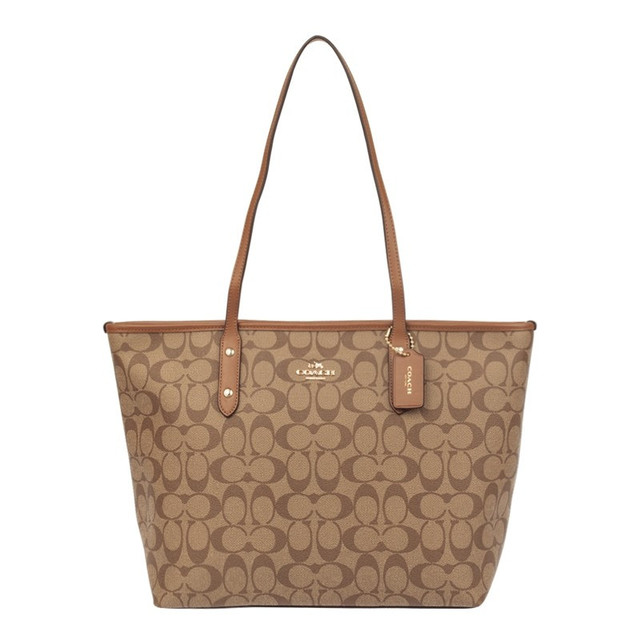 COACH 女包 女士奥莱款经典标志双面老花CITY托特包单肩包金属马车标斜挎包 F58292