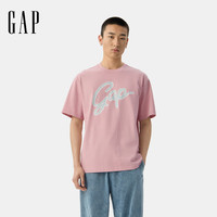 Gap 男女装夏季款纯棉印花大logo短袖T恤宽松727507时髦上衣 粉色 S 165/88A