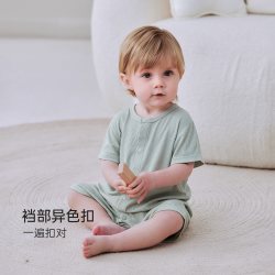 Babylove 婴儿连体衣夏季莫代尔清凉透气睡衣短袖宝宝哈衣爬服夏装