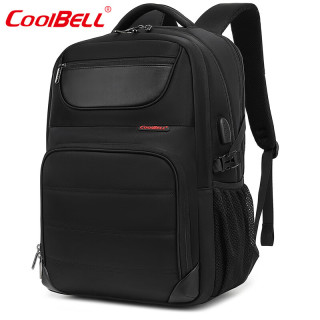 coolbell COOL BELL爆款大容量双肩背包男士户外背包USB防泼水学生书包 CB-8260黑色 17寸